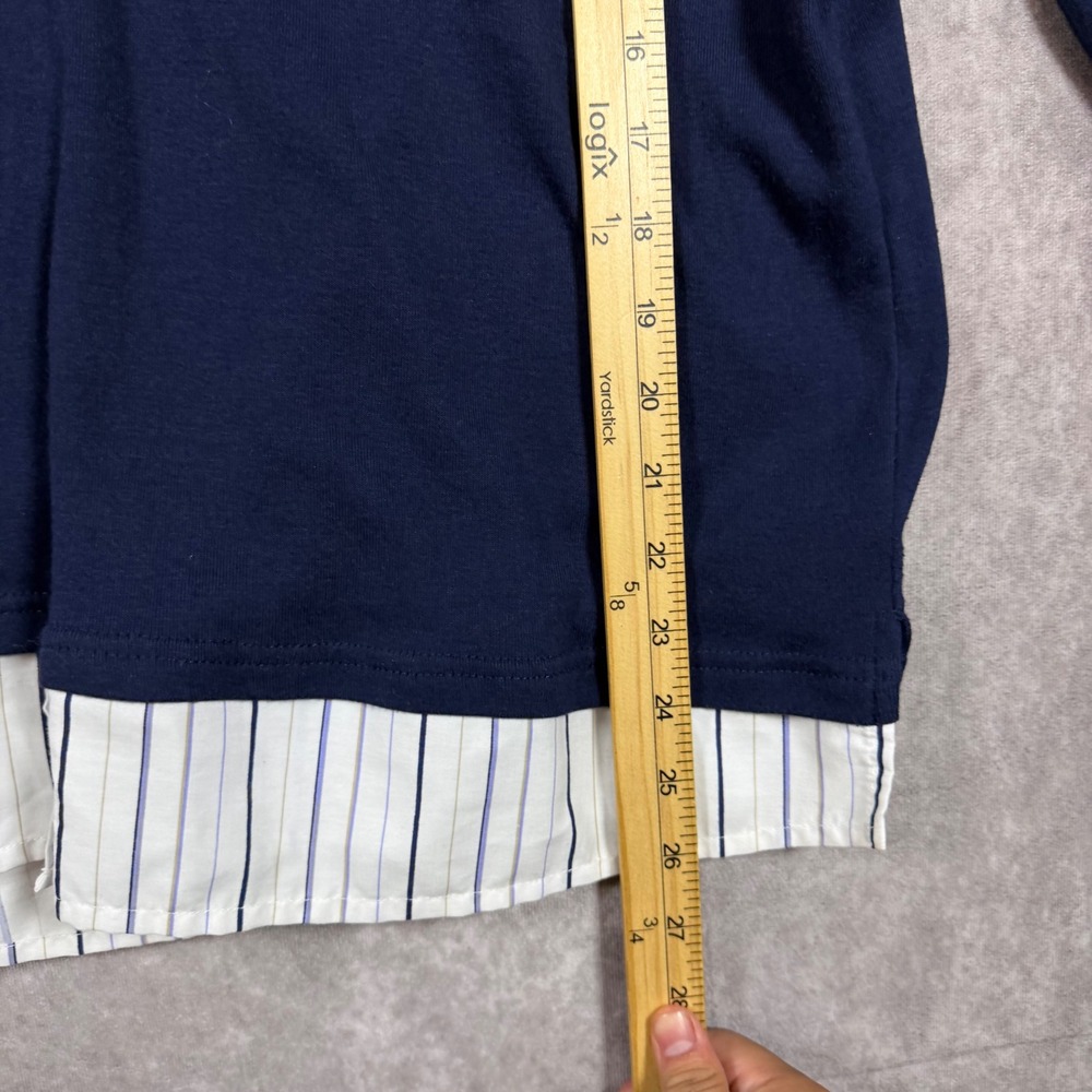 Jason Maxwell Womens Navy Blue Layered Look V-Neck Top Striped Collar 1X Preppy - Picture 6 of 6